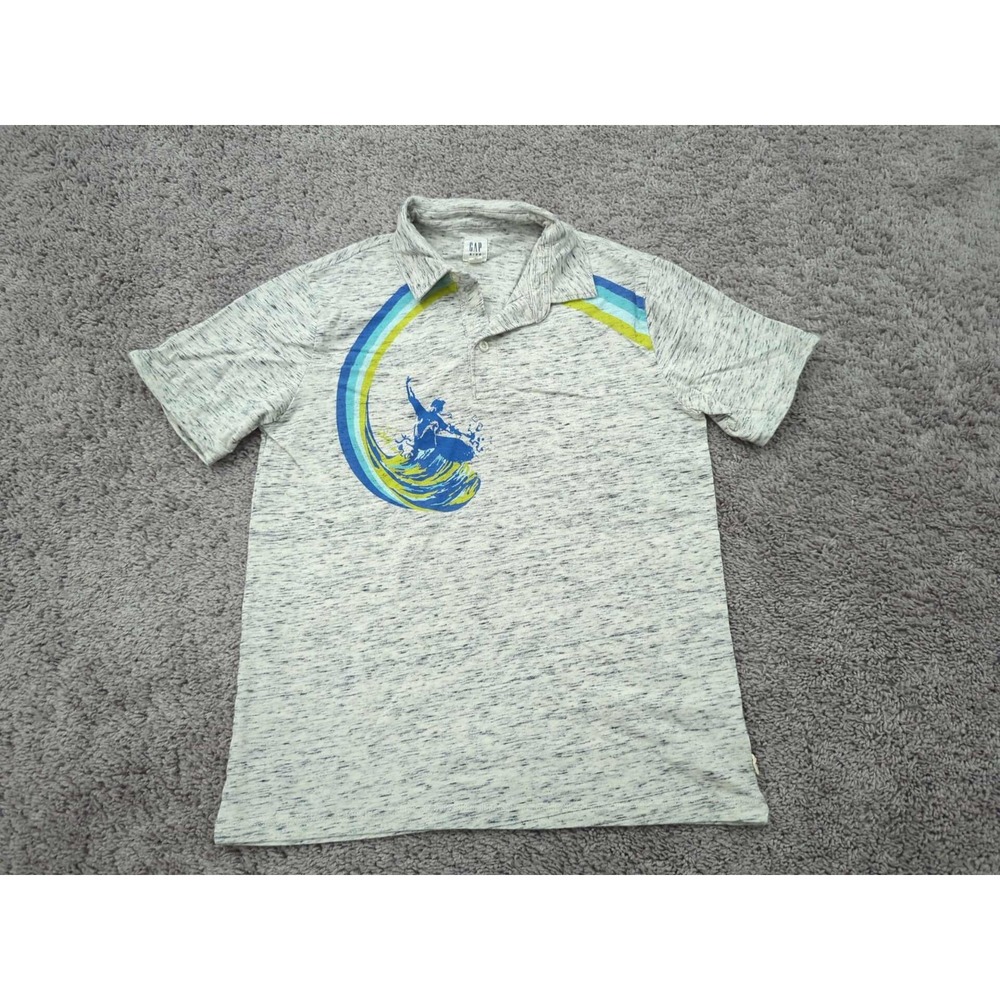 GAP Kids Polo Shirt Youth Boys XXL Gray Space Dye Short Sleeve Surfer Graphic